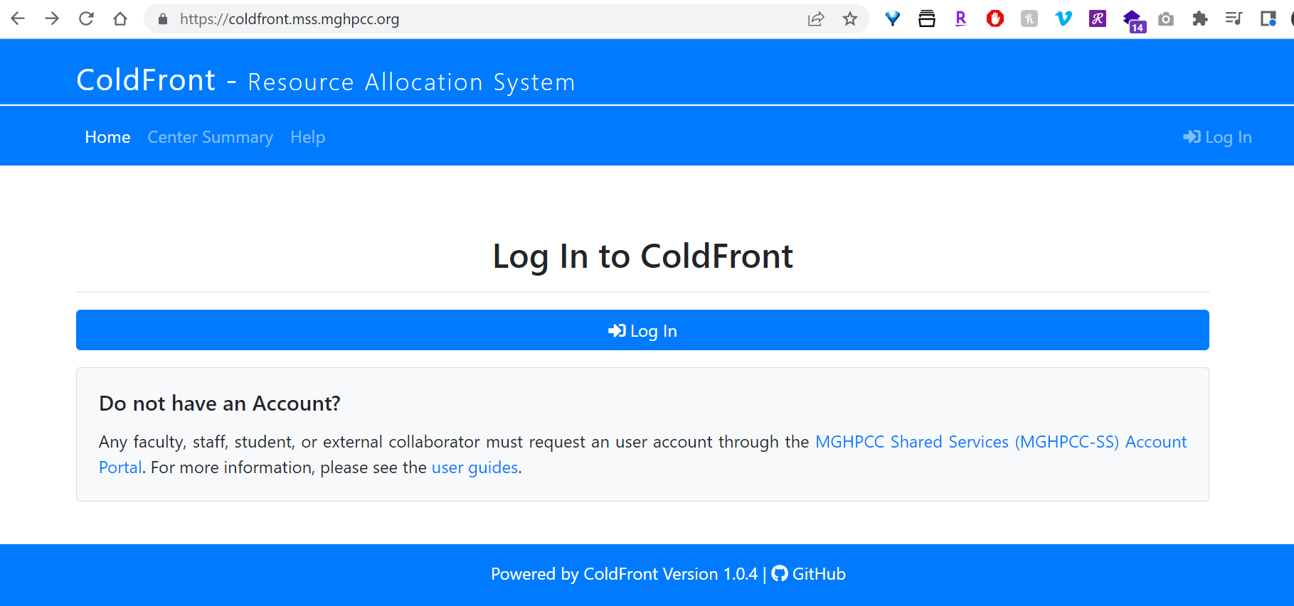 ColdFront Login Page