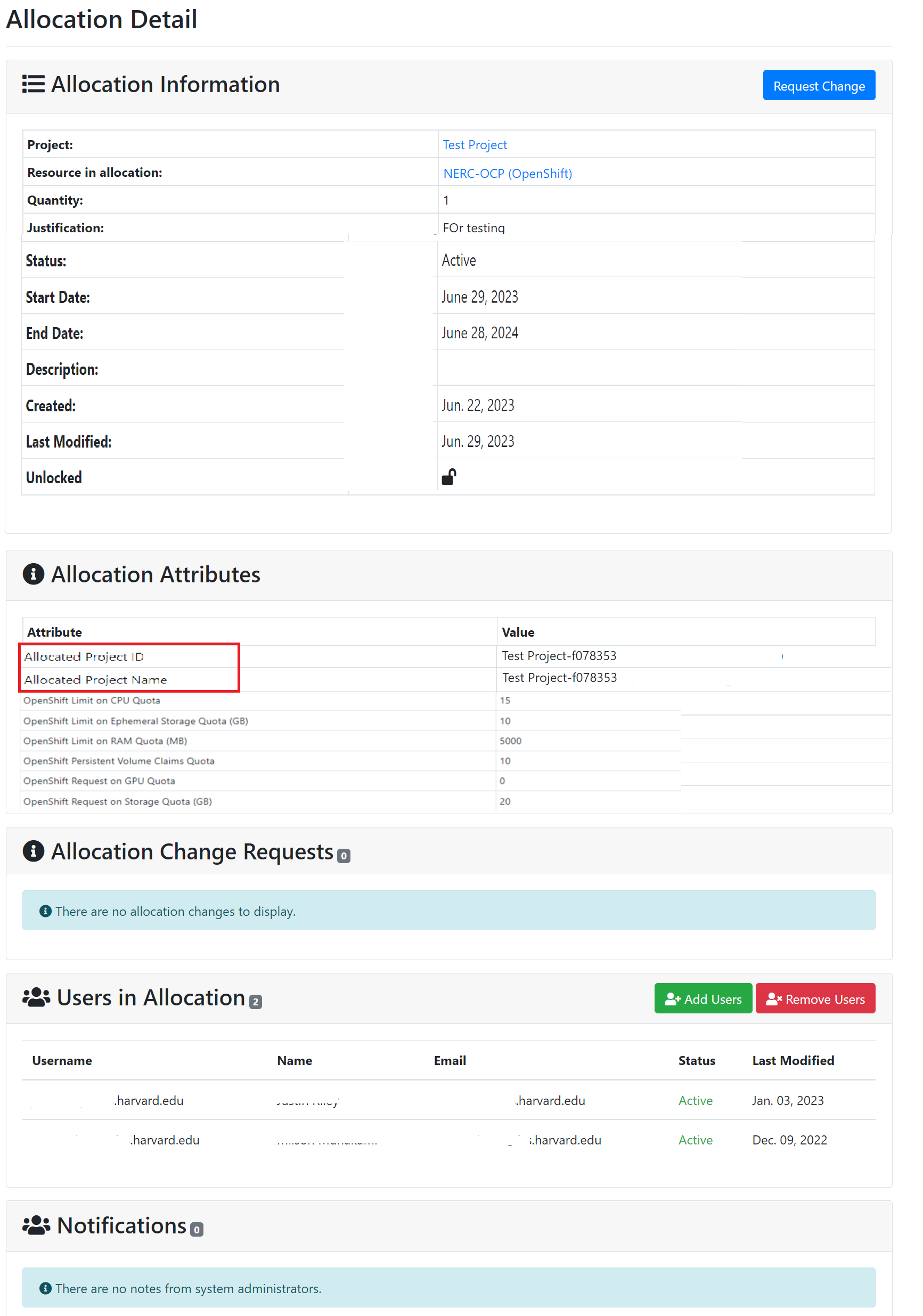 PI and Manager Allocation View of OpenShift Resource Allocation
