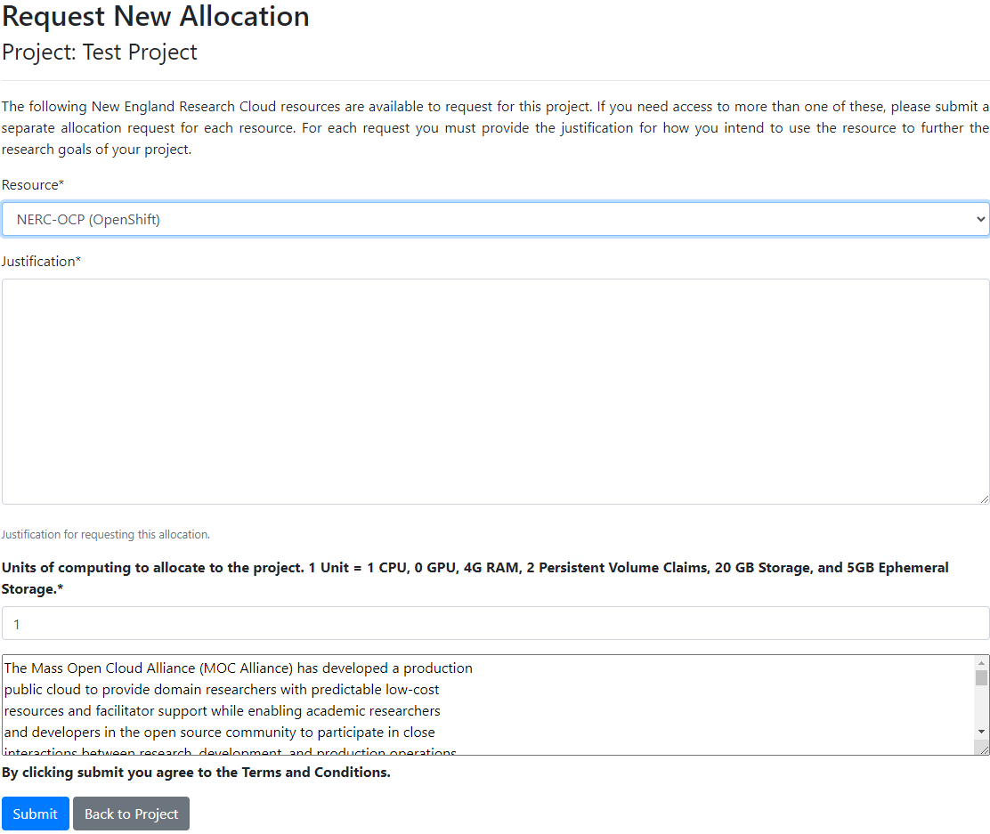 Request A New OpenShift Resource Allocation