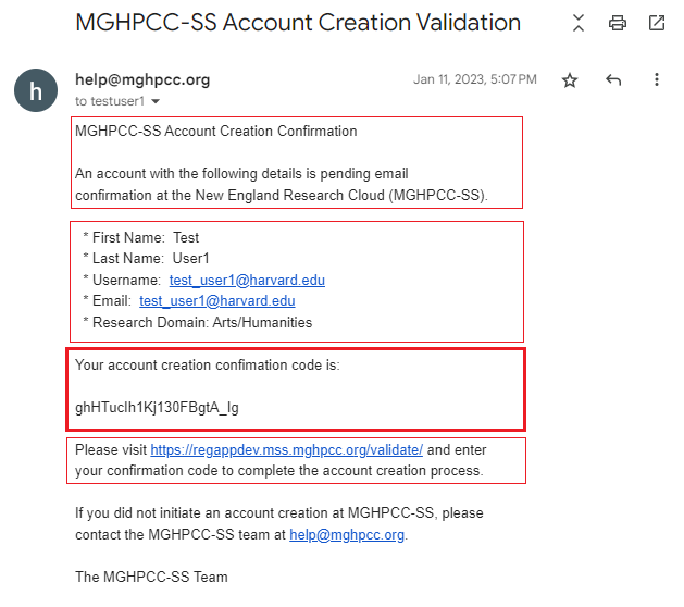 MGHPCC-SS Account Creation Validation