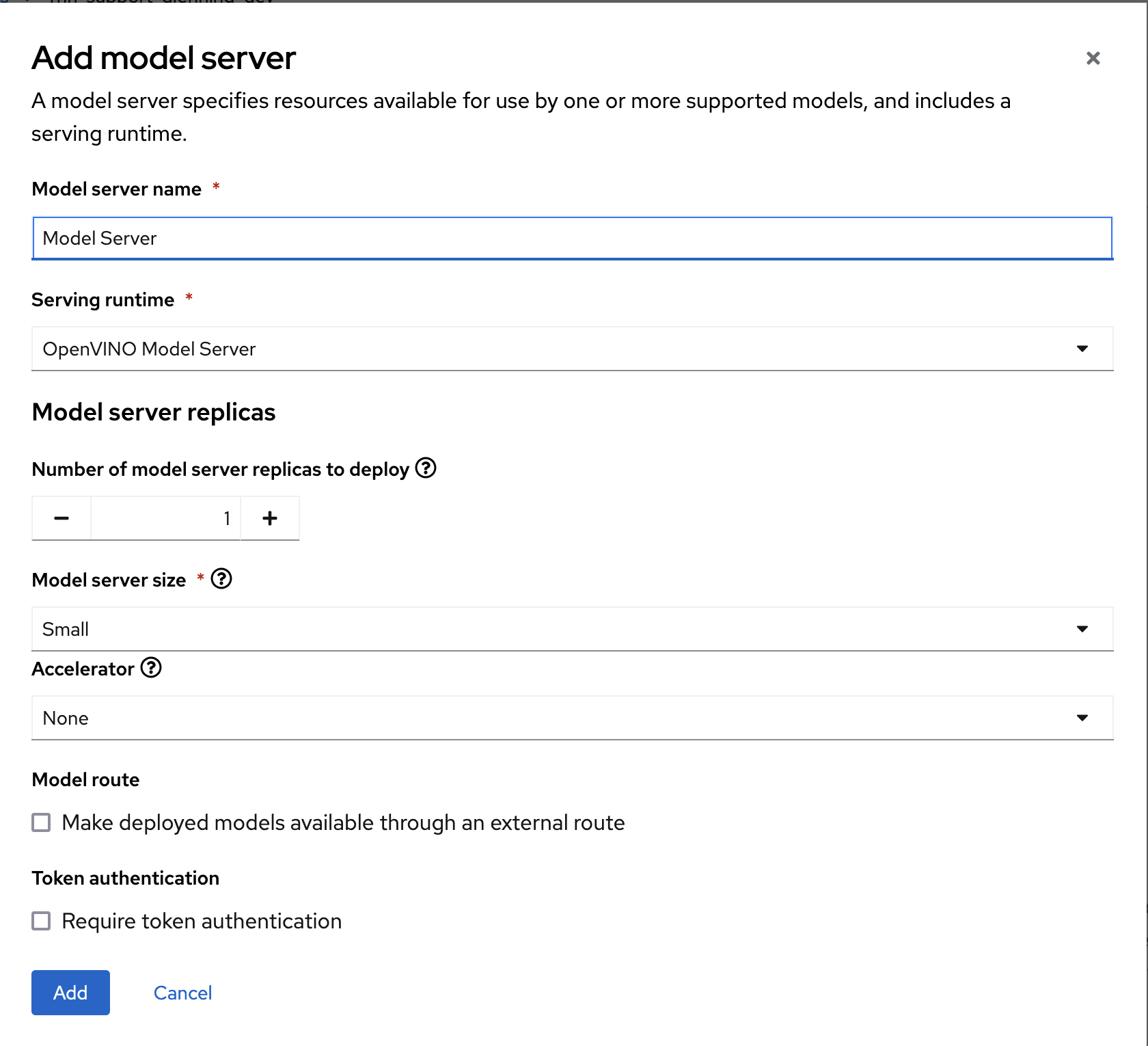 Create model server form