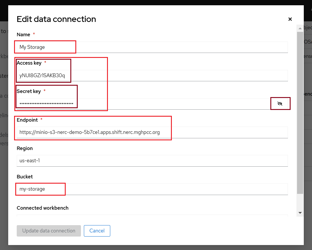 Edit Data Connection Pop up