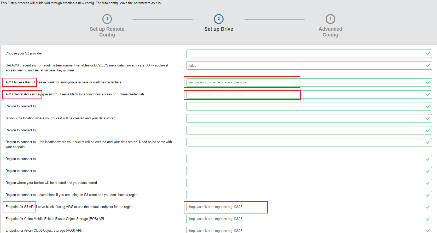 Rclone Connection Info