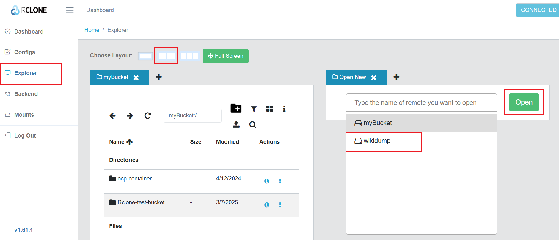 Rclone Dual Pane Layout Explorer