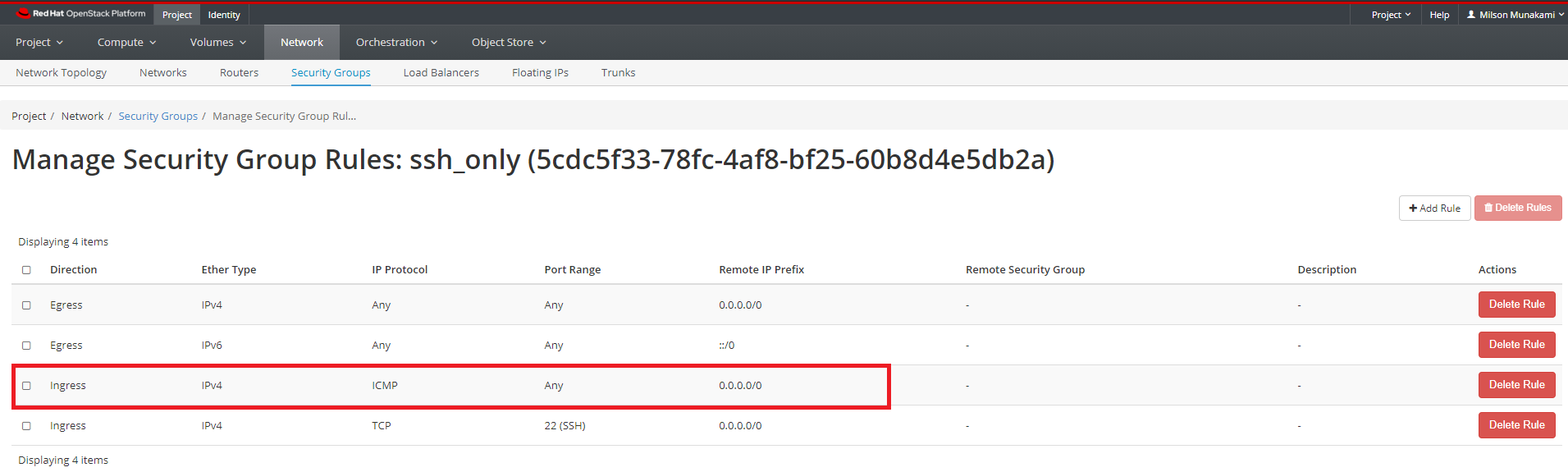 Adding ICMP - ping in Security Group Rules