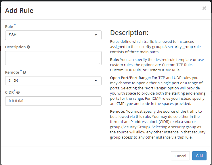 Adding SSH in Security Group Rules