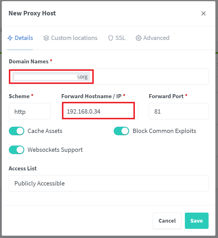 Add Proxy Hosts Settings