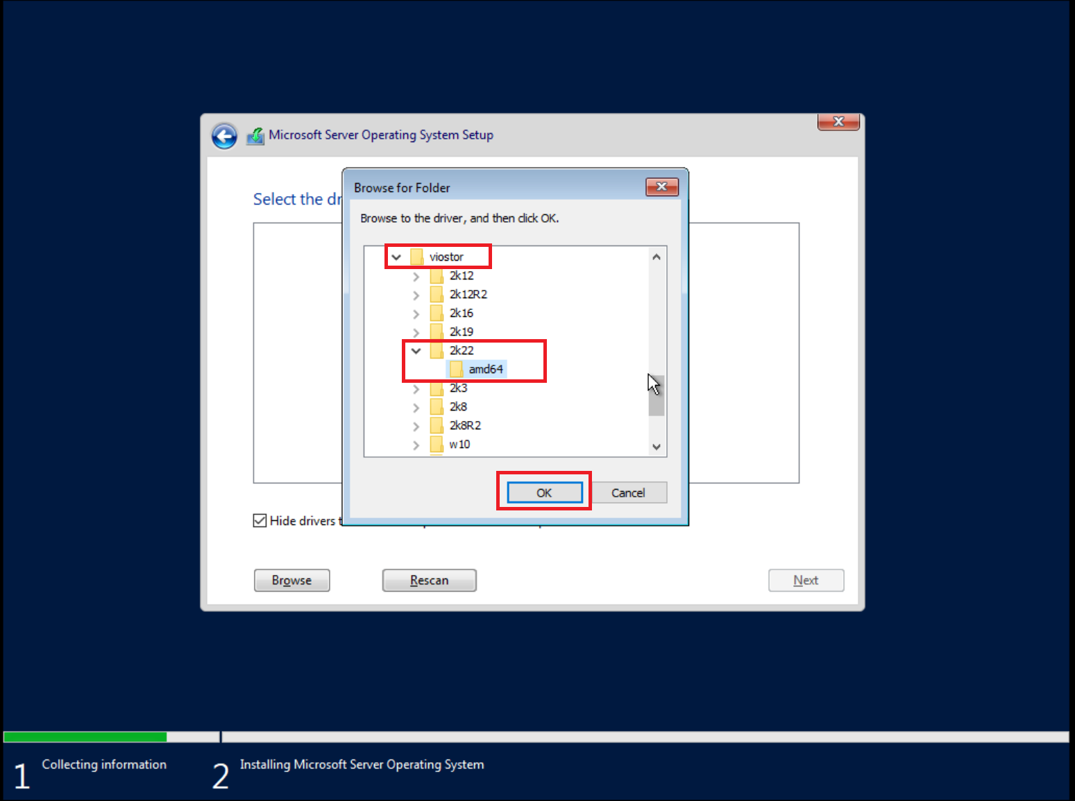 Select Appropriate Win Version viostor driver