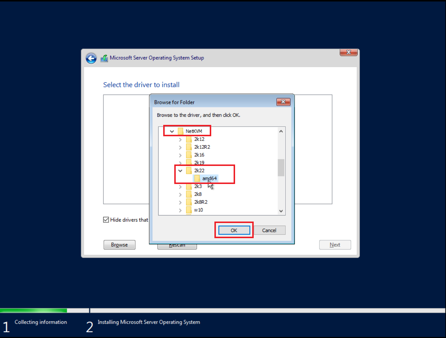 Select Appropriate Win Version NetKVM driver