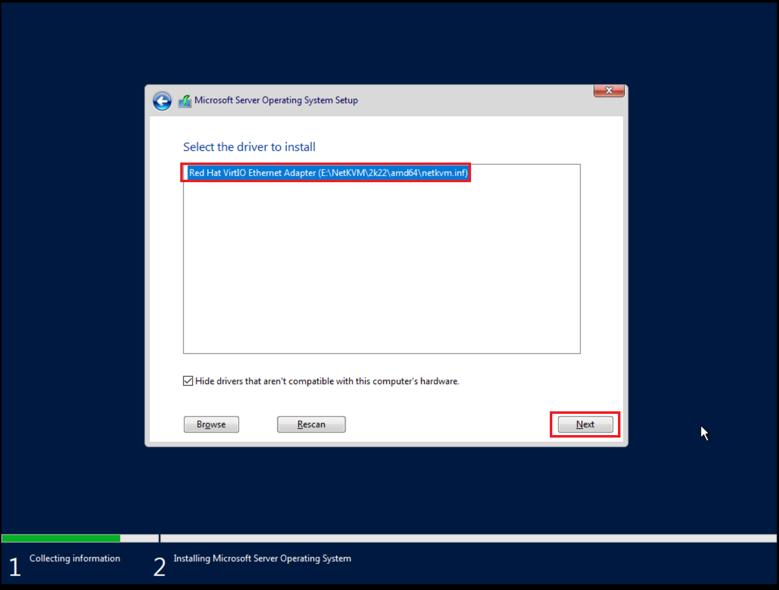 Windows NetKVM driver Installation