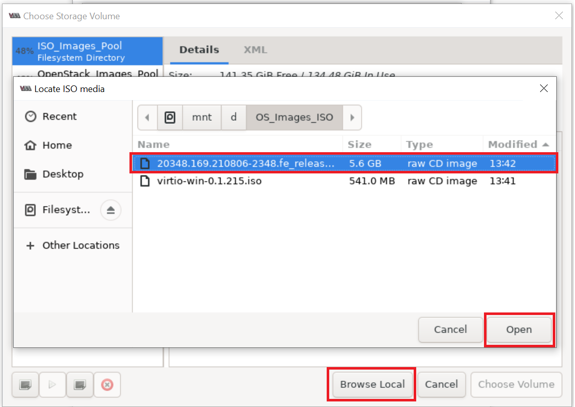 Virt-Manager Select the ISO file