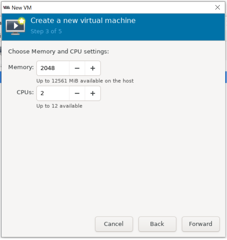 Virt-Manager default Memory and CPU