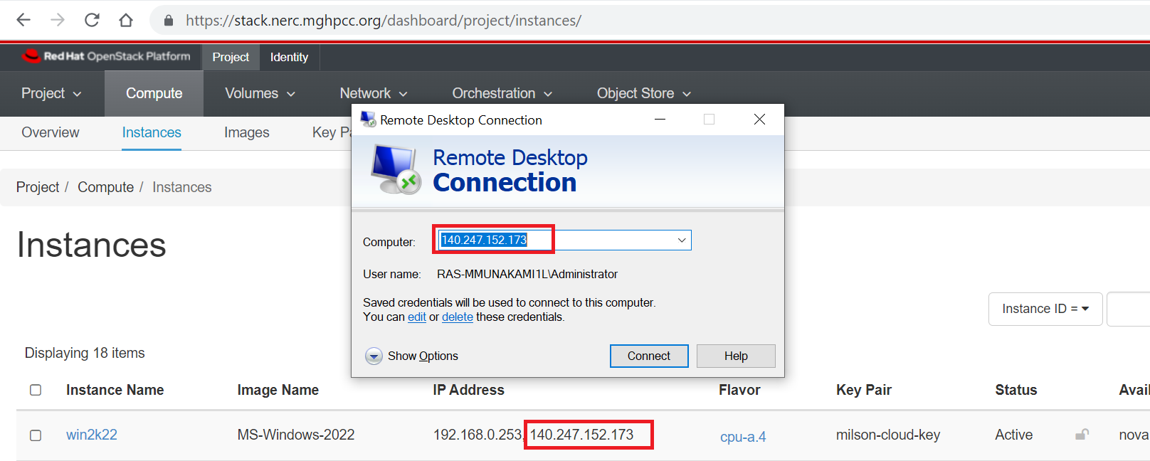 Connect to Remote Instance using Floating IP