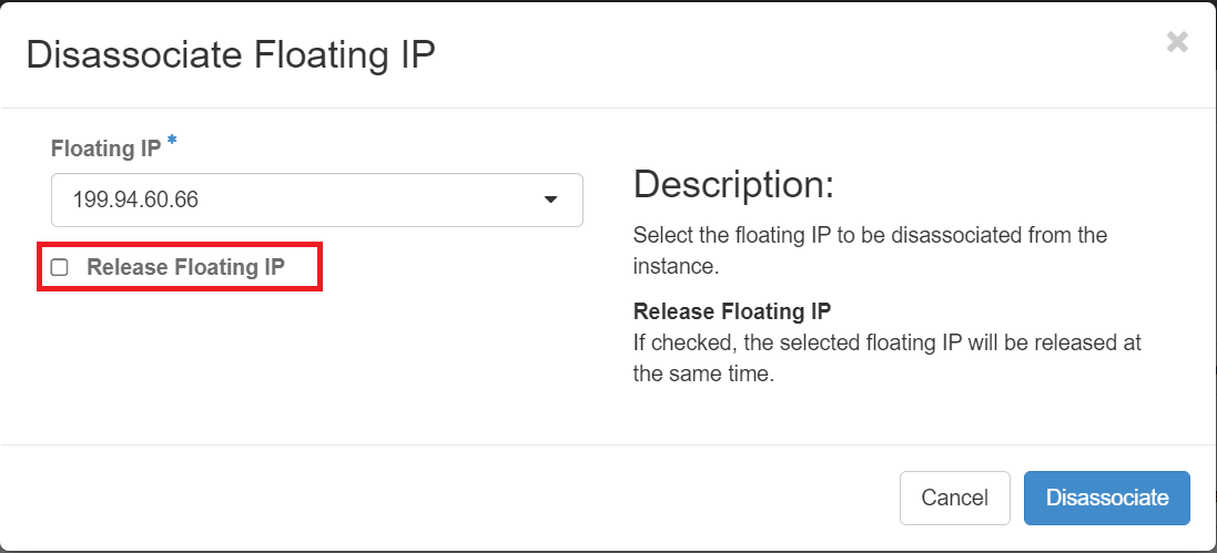 Floating IP Successfully Disassociated