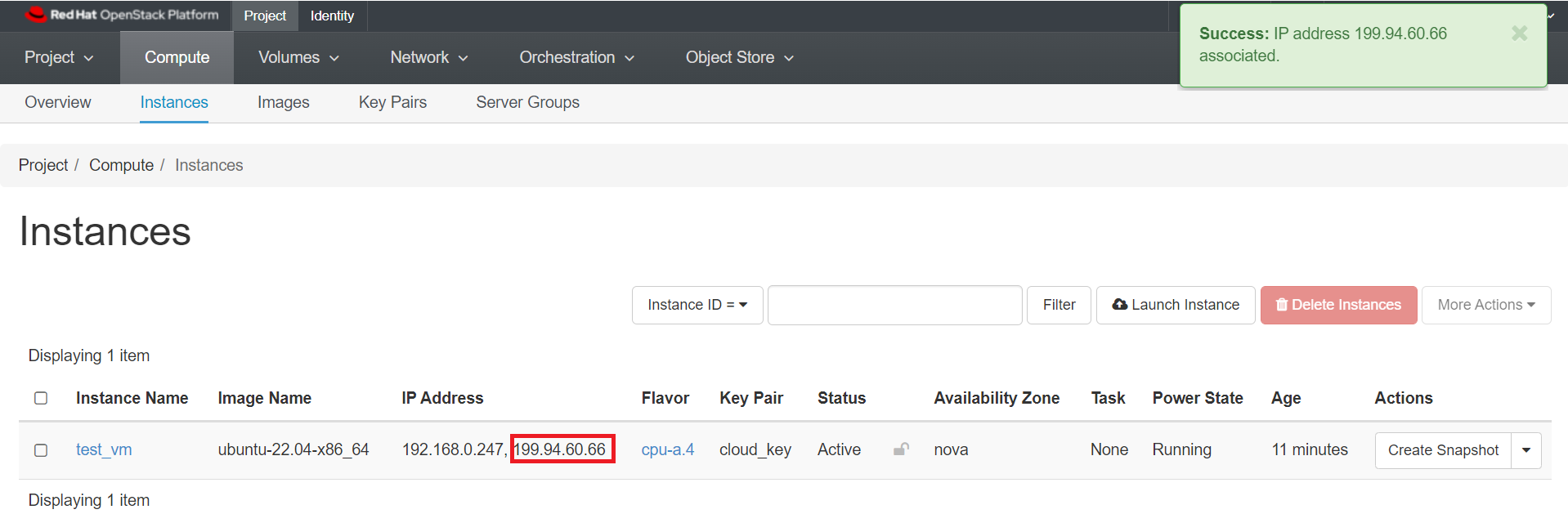 Associated Instance Floating IP