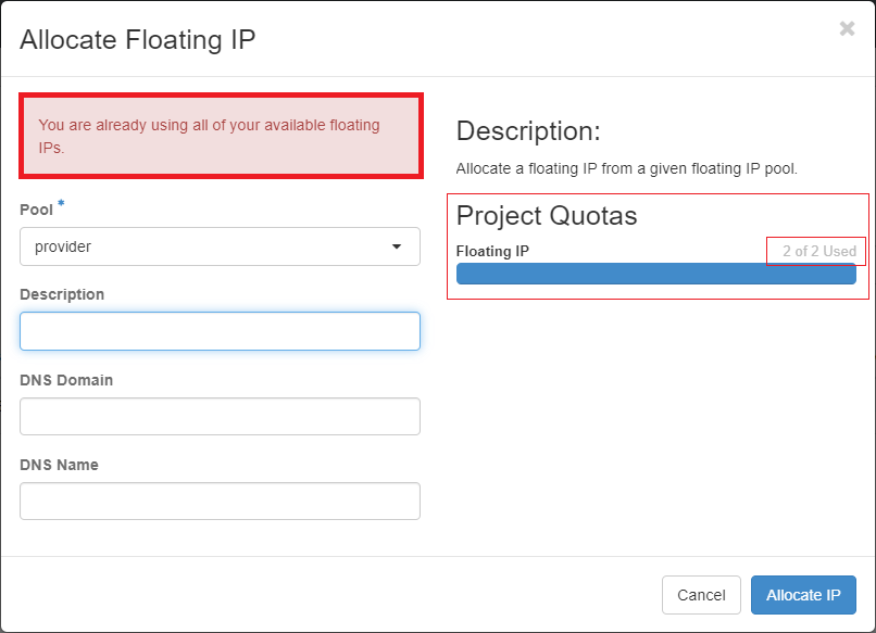Floating IP Quota Exceed