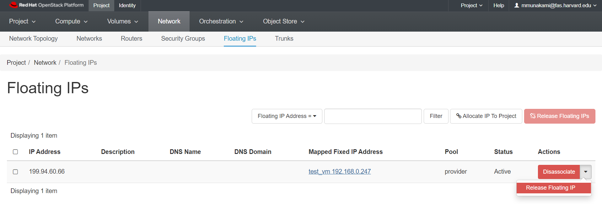 Release Floating IP