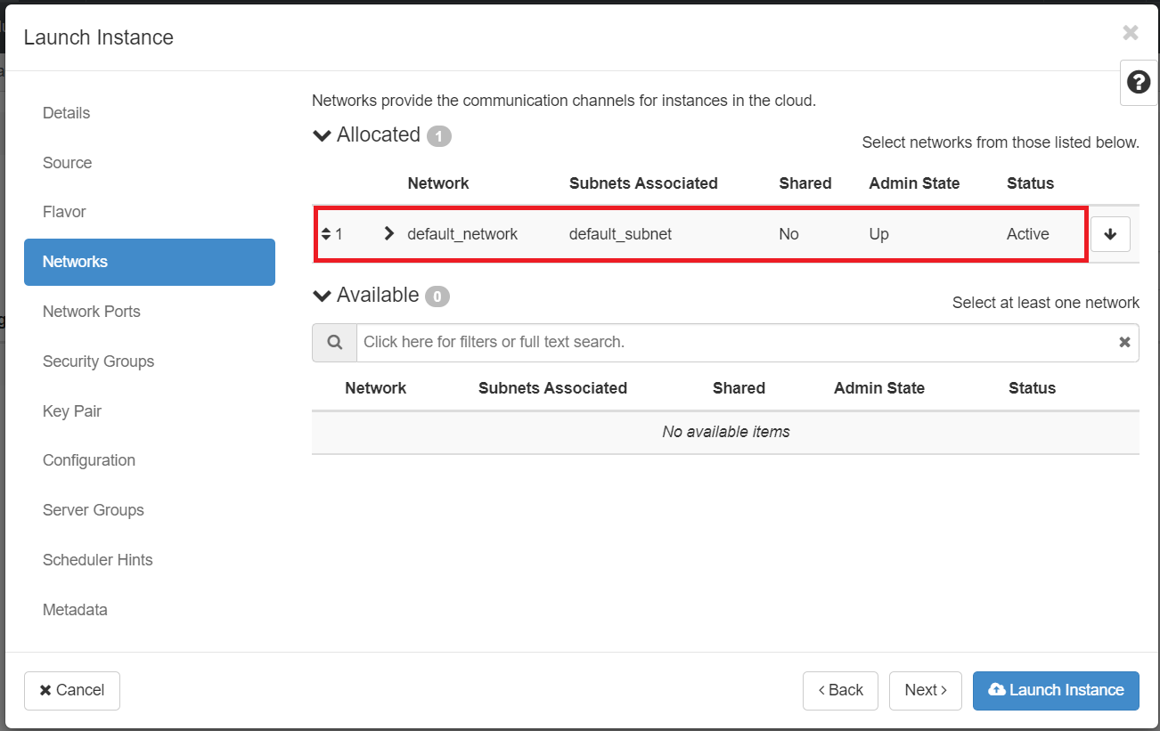 VM Launch Instance Networks