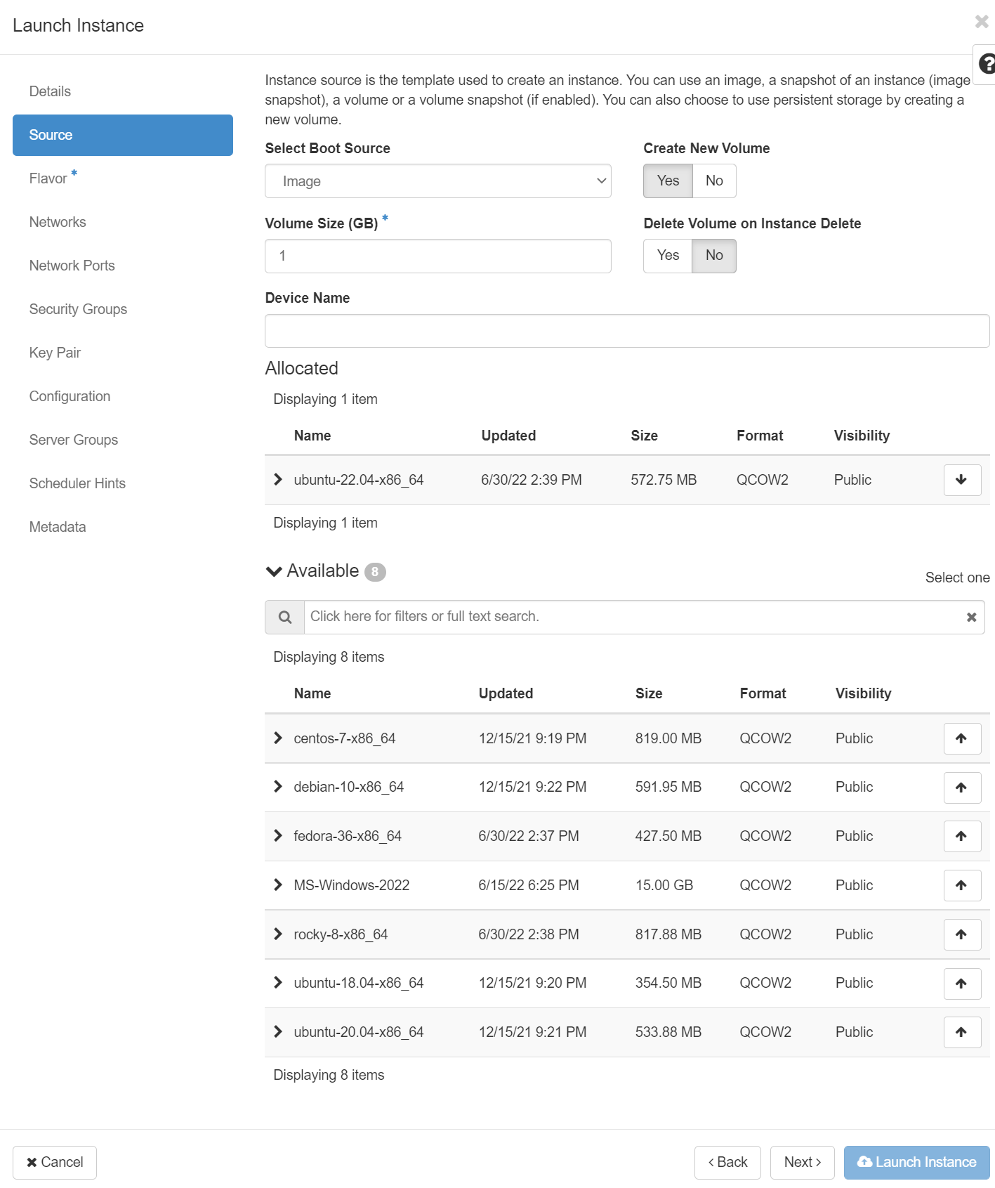 VM Launch Instance Source