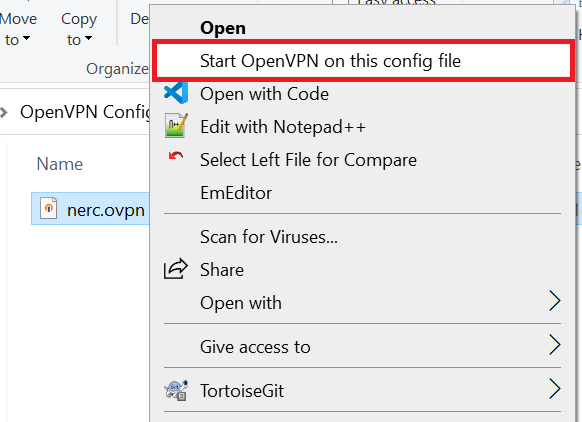 Start OpenVPN on selected config file
